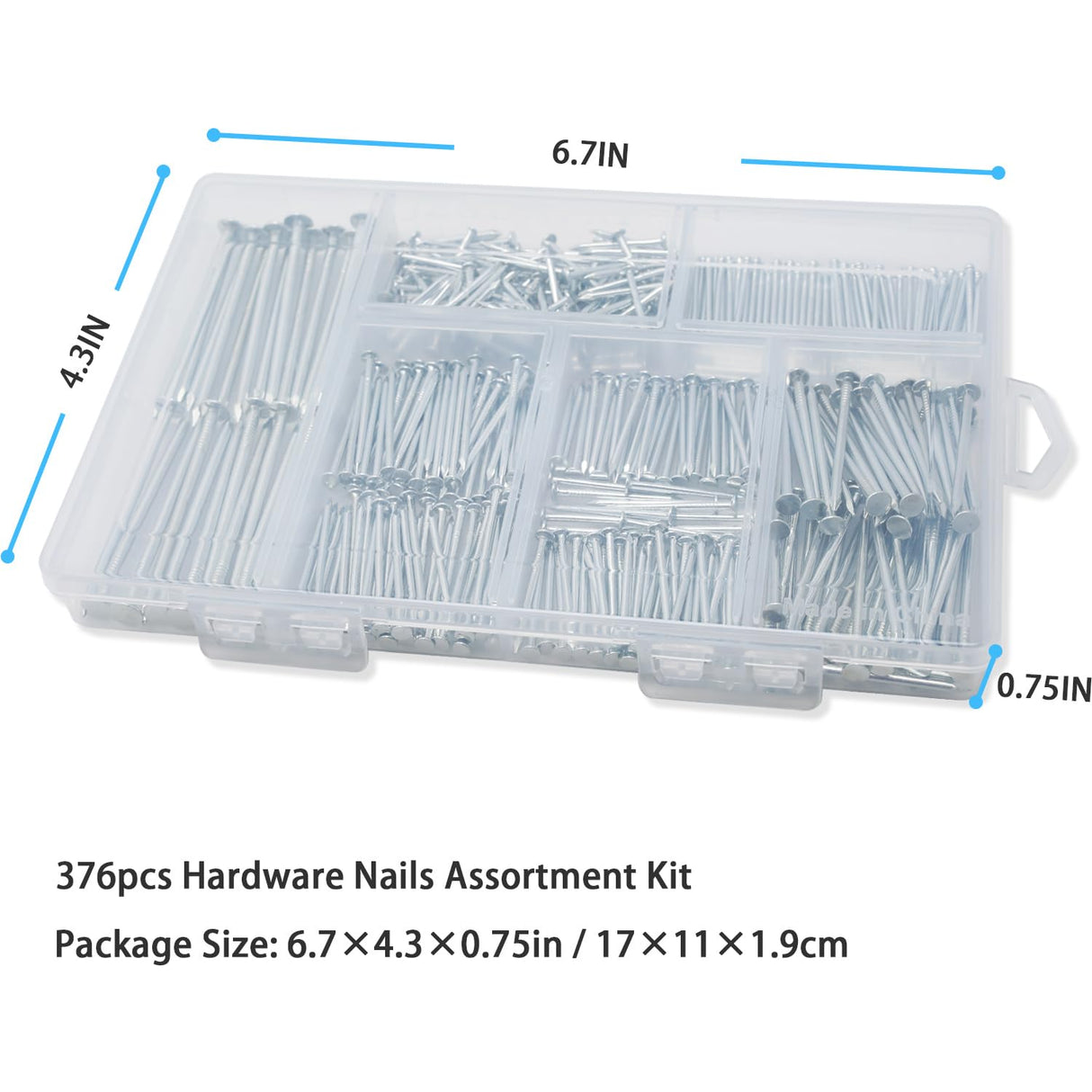 376pcs Premium Hardware Nails Assortment Kit, Maximum Length 2 Inches Galvanized Nails, Picture Hanging Nails, Wood Nails, Wall Nails with Storage Box | 6 Sizes JEGONFRI