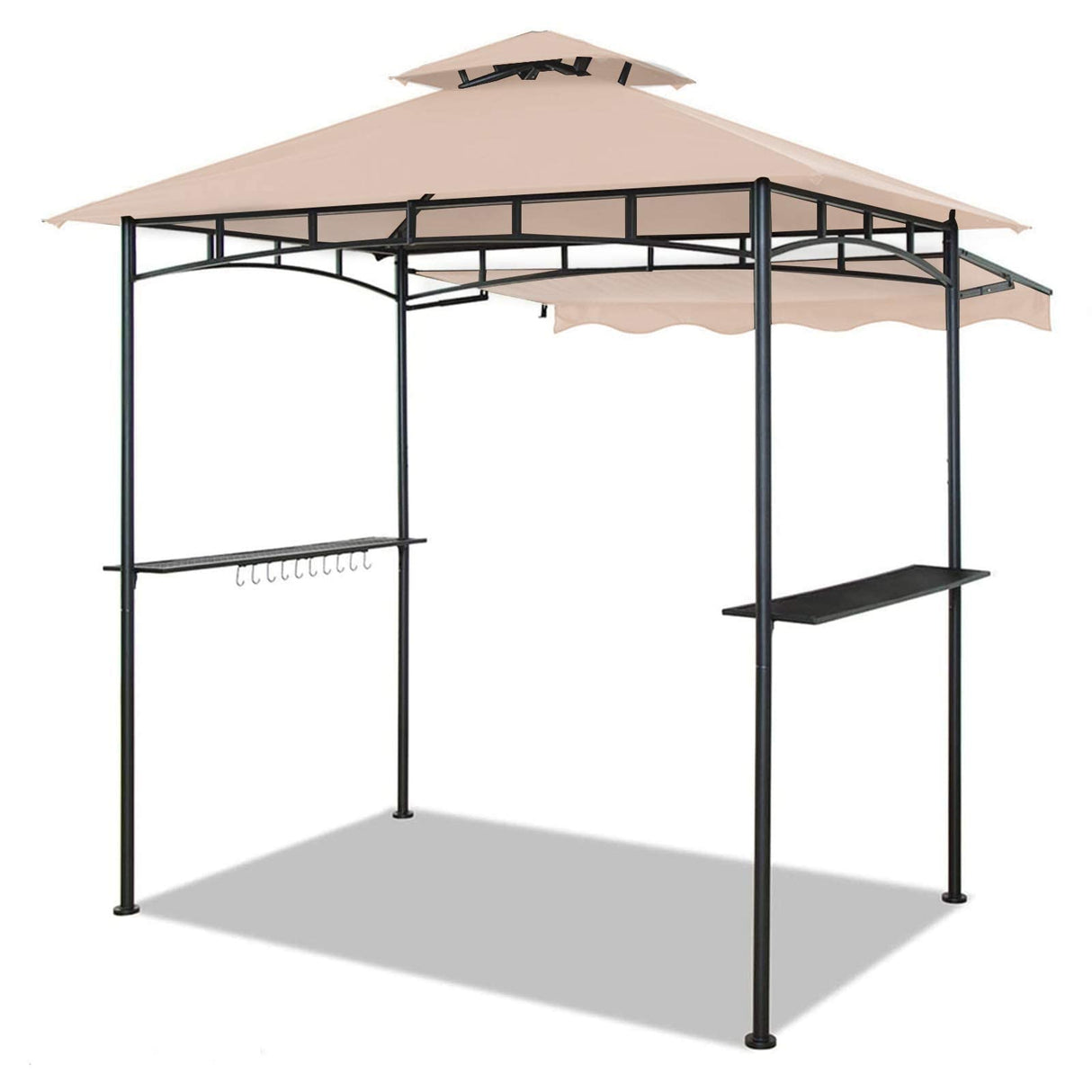 CHARMELEON Double Tiered Grill Gazebo 5x8, Outdoor BBQ Patio Canopy Tent with Stretchable Side Awning (Beige) CHARMELEON