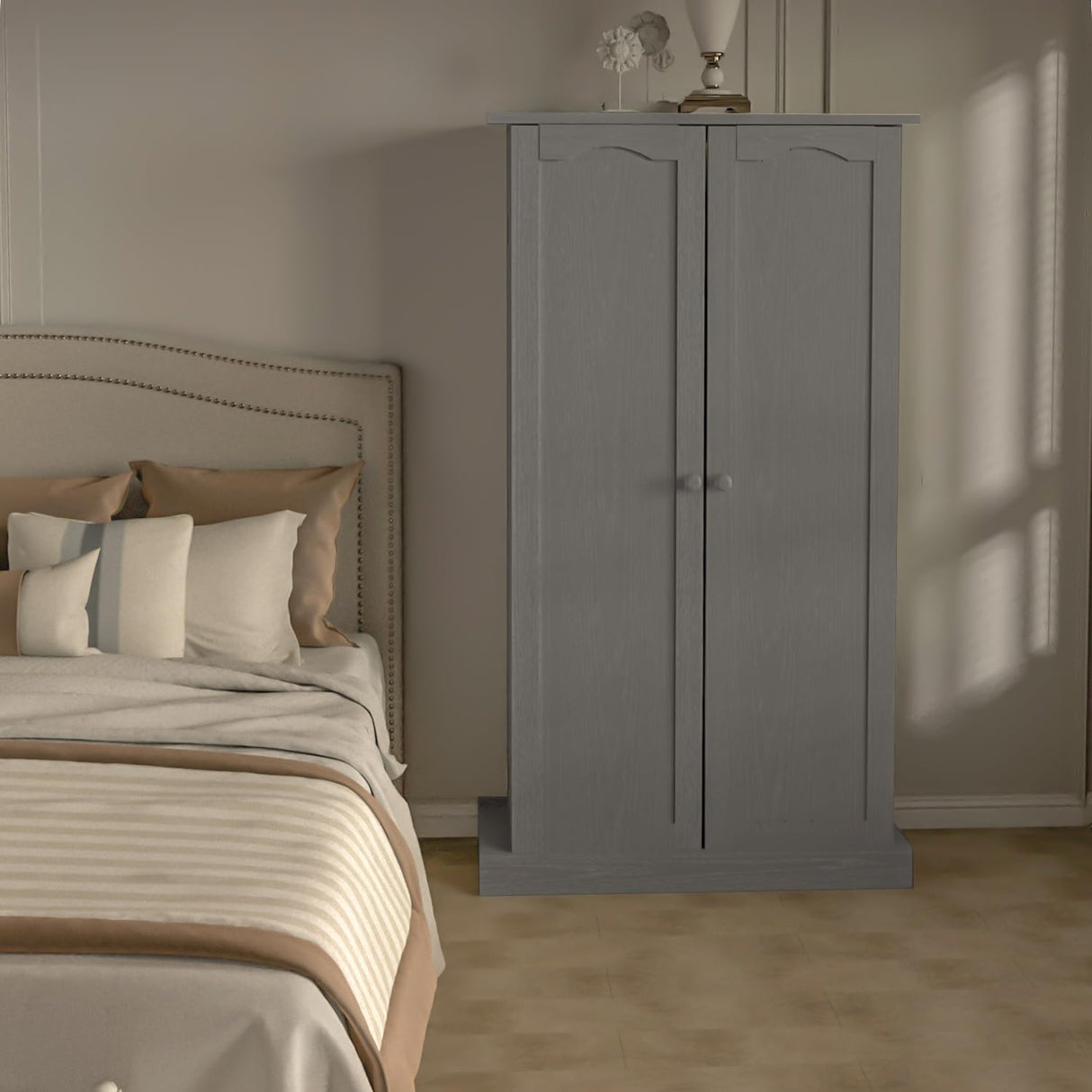 FJTJBSI 50" LED Kitchen Pantry Cabinet Grey Storage Cabinet Food Pantry with Doors and Adjustable Shelves Freestanding Buffet Cupboards Sideboard for Kitchen Living Room and Dinning Room FJTJBSI