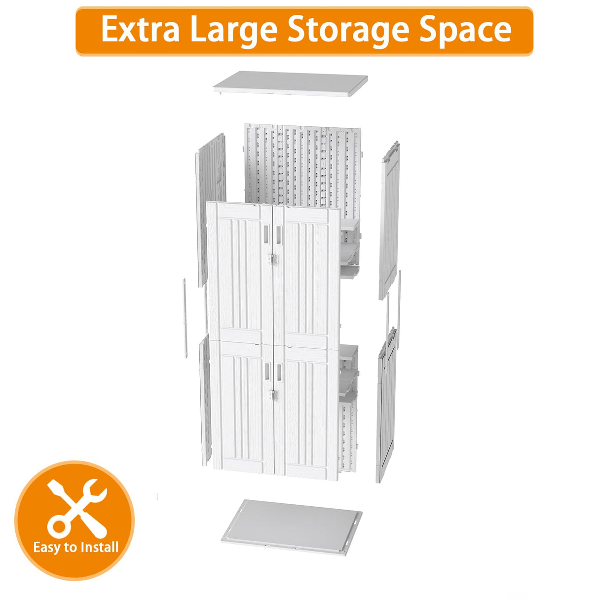 Outdoor Storage Cabinet with 4 Shelves,31.5" x 23.23" x 66.22" White Waterproof Shed,Waterproof Resin Vertical Tool Shed, Lockable 30 cu.ft. Storage Shed for Patio, Garden, Yard, White ZYJOYY