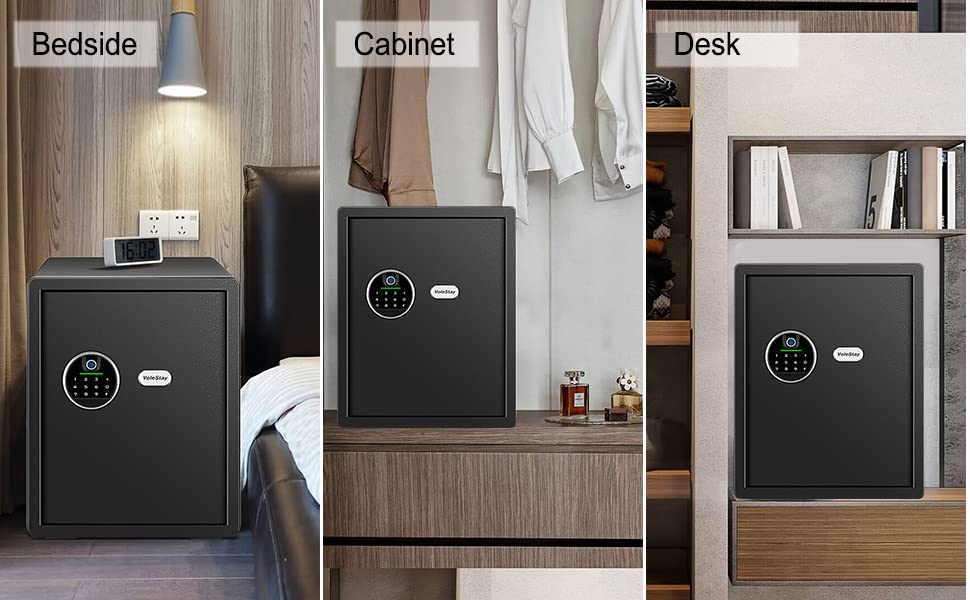 Biometric Home Safe, Fingerprint Gun Safe Lock Box,Money Box for Jewelry Handgun Cash Valuables,Perfect for Home/Office/Hotel, Black, 2.05 Cubic Feet VoleStay