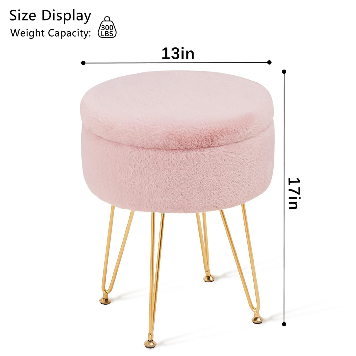 Cplxroc Ottomans Round Faux Fur Ottoman with Storage Footstools Vanity Chair Coffee Table Ottoman for Living Room (Pink) Cplxroc