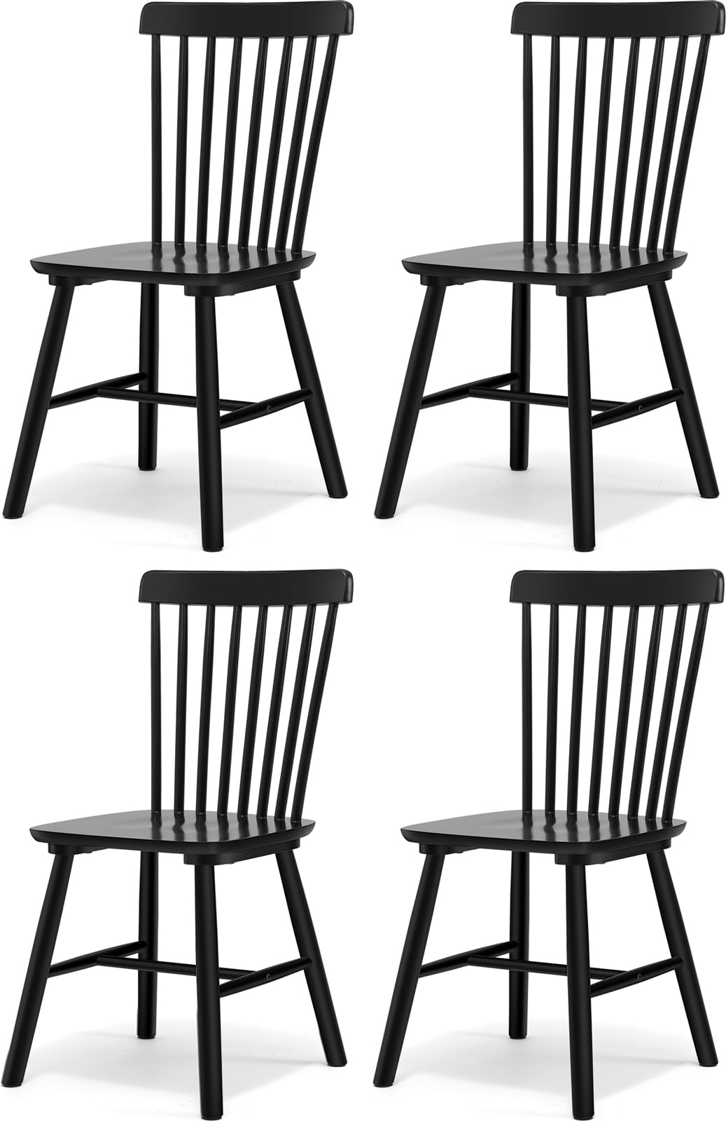 ClinQ Windsor Dining Chair Set of 4, Spindle Back Wooden Chairs for Kitchen and Dining Room, Farmhouse Country Wooden Dining Chairs for Dining Living Room, Farmhouse Restaurant, Black ClinQ