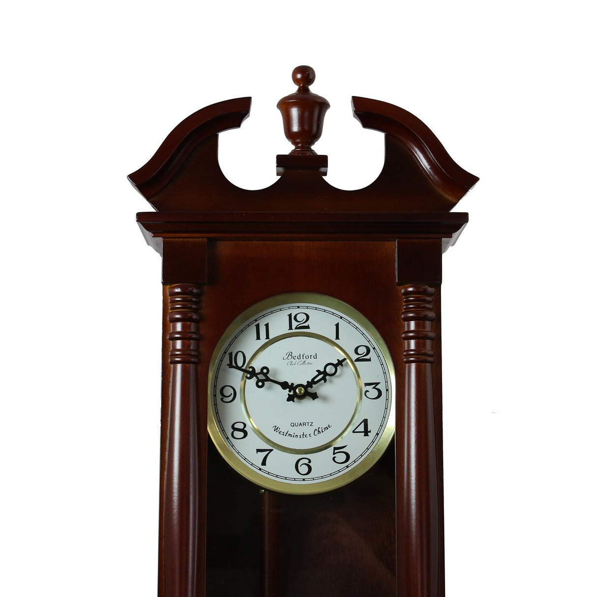 Bedford Clock Collection Classic Chiming Wall Clock with Swinging Pendulum in Cherry Oak Finish, 4.75" L x 11.75" W x 27.50" H Bedford Clock Collection