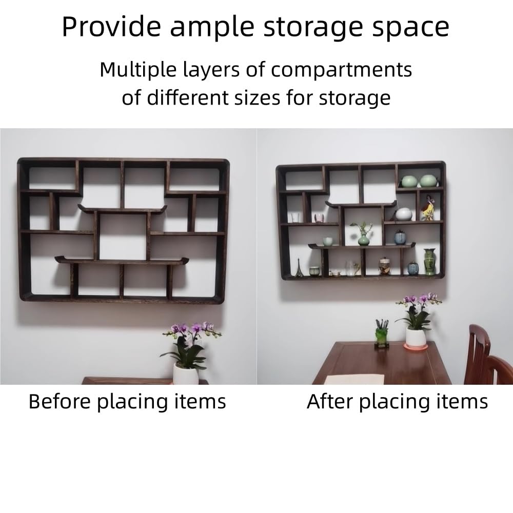 Koenqxoa Solid Wood Shadow Box Display Shelf, Wall Mountable Curio Display Case, Floating Shelf for Collectible Figurines, Multi-Slot Wall Decor Display Case(Small) Koenqxoa