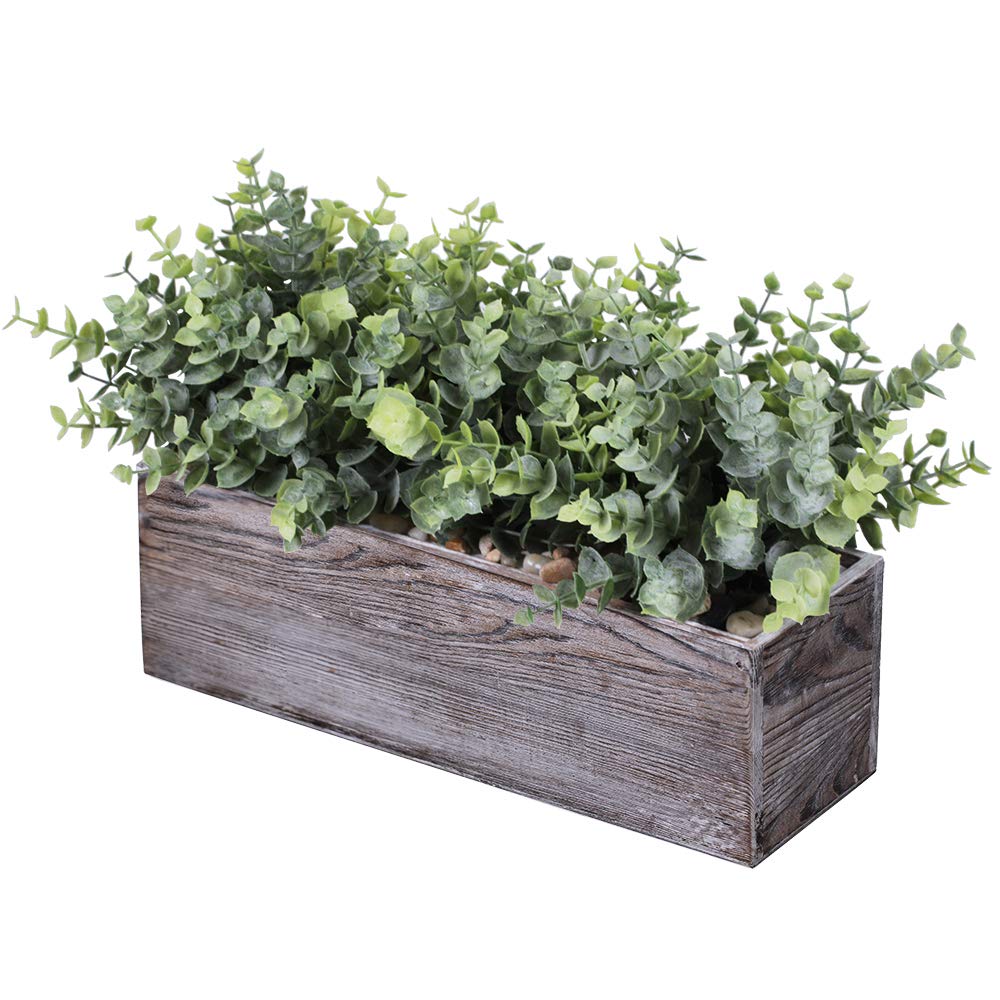 Faux Eucalyptus Plants in Rustic Rectangular Wood Planter Box Artificial Eucalyptus Greenery Arrangement Potted Plant in Dusty Green for Wedding Centerpiece Office Room Table Windowsill Décor Winlyn