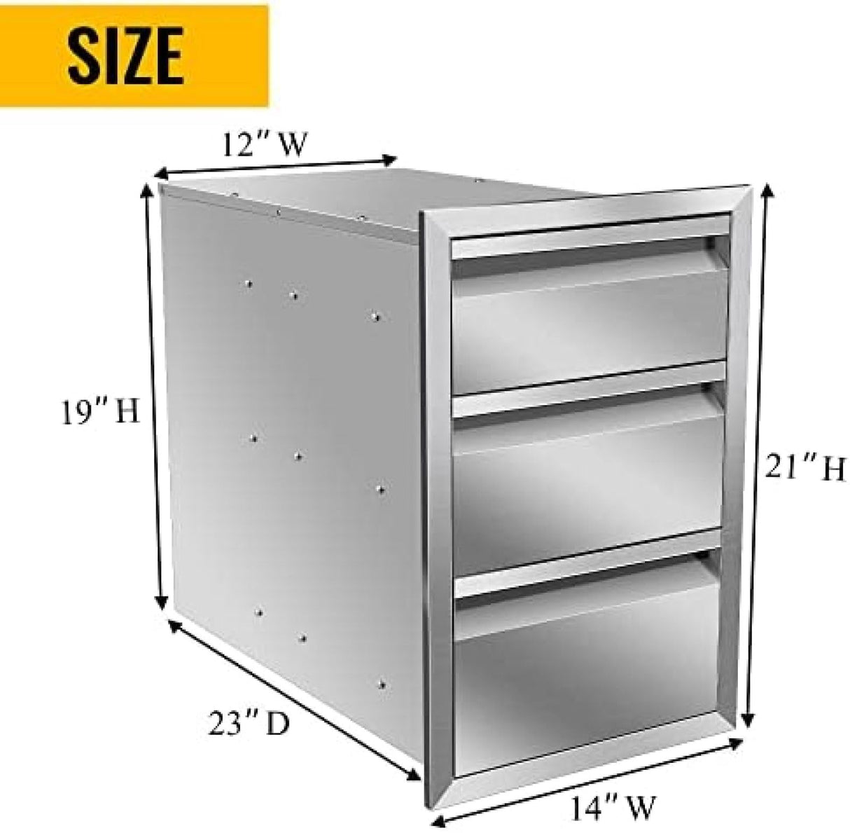 Outdoor Kitchen Drawer Stainless Steel BBQ Triple Drawer Flush Mount for Outdoor Kitchen Island,-14W X 21H X 23D Inch WoodArtSupply