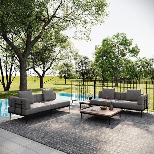 Acanva Modular Outdoor Patio Sectional Sofa, All-Weather Free Combination L-Shaped Balcony Couch with Side Table, Grey, 4 Seater + 1 Side Table Acanva