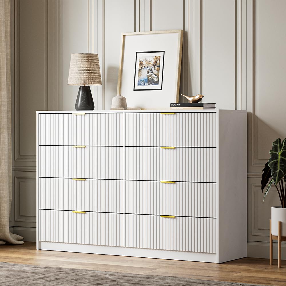 MAISONARIA White Dresser for Bedroom, 8 Drawer Double Dresser, Modern Chest of Drawers for Bedroom, Living Room, Entryway and Closet, 55" L x 15.7" D x 37.4" H MAISONARIA