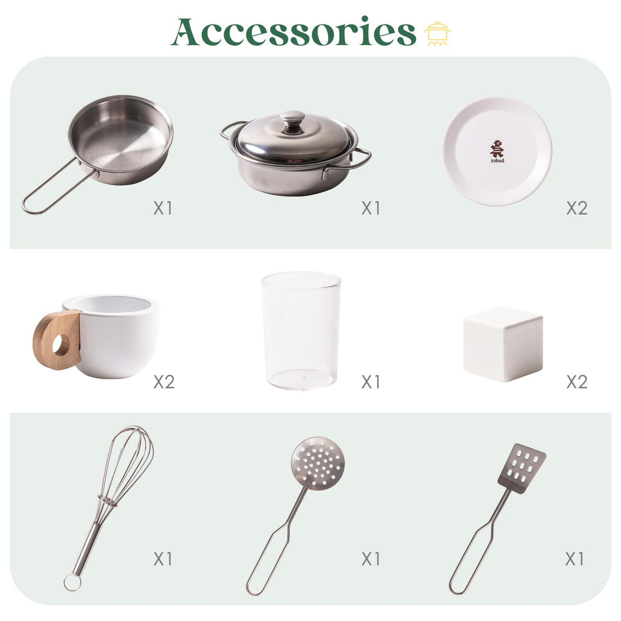 ROBUD Play Kitchen Set, Wooden Play Kitchen with Ice Maker, Fridge, Coffee Machine, Oven, Dishwasher, Microwave, Kitchen Accessories, Toy Kitchen Gift for Boys Girls, 3+ ROBUD