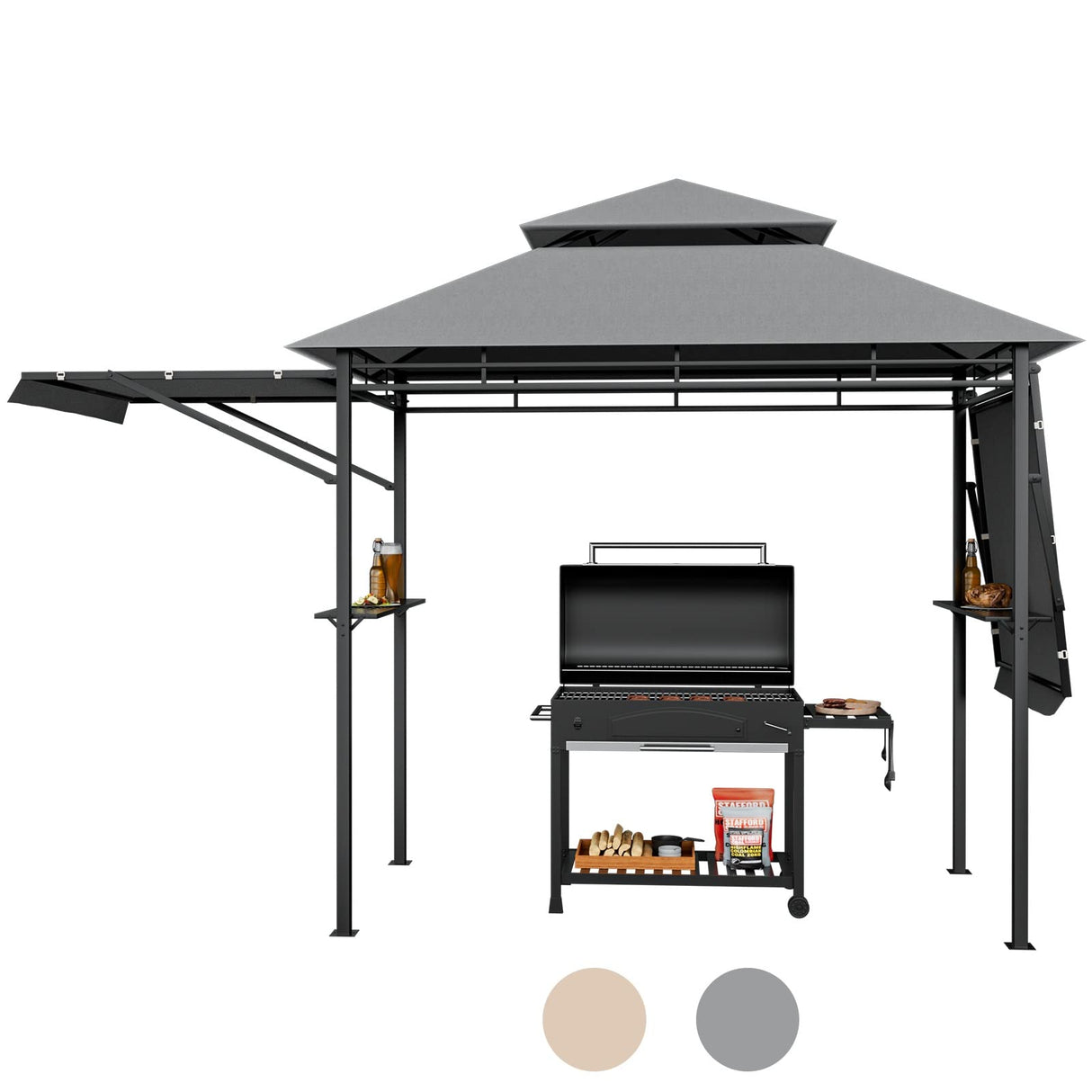 Tangkula 13.5x4 Ft Grill Gazebo with Dual Side Awnings, Double Tiered BBQ Gazebo with 2 Side Shelves, Heavy-Duty Steel Frame, CPAI-84 Barbecue Grill Gazebo Shelter for Patio, Garden, Beach, Terrace Tangkula