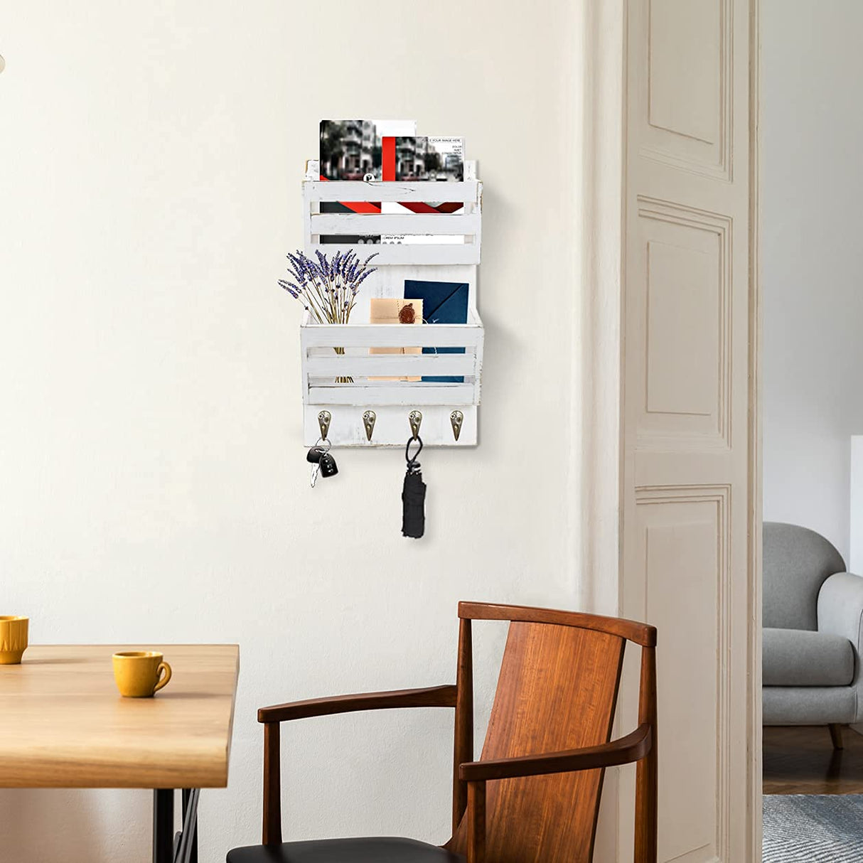 Unistyle Mail Holder with Key Hooks Mail Organizer Wall Mount Hanging Mail Organizer for Home,Office,Entryway,Mail Holder Wall Mounted for Letter, Magazines, Keys, Leashes Unistyle