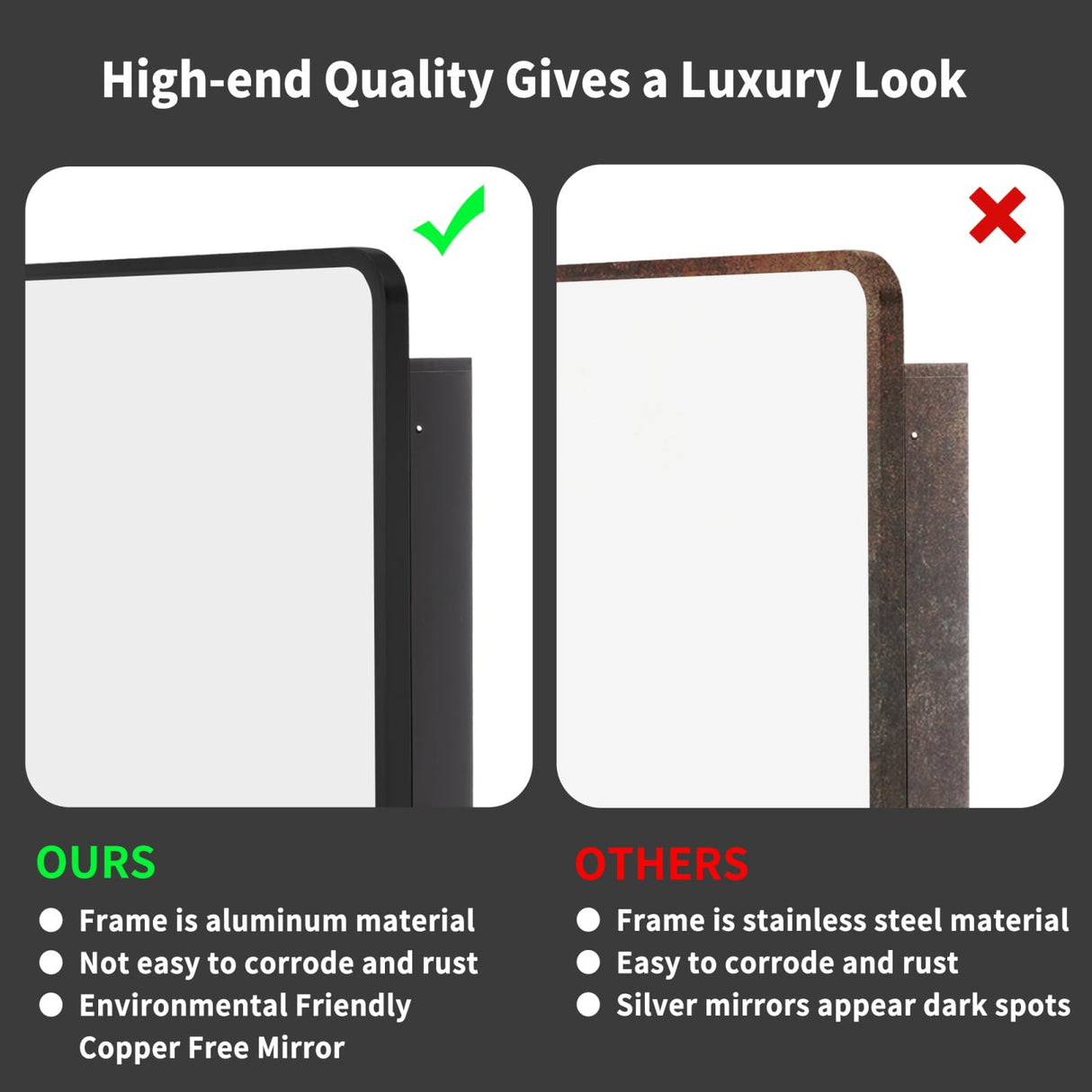 Movo 24 Inch x 30 Inch Black Metal Framed Bathroom Mirror Medicine Cabinet Rectangle Tilting Beveled Vanity Mirrors Recess or Surface Mount Installation Movo