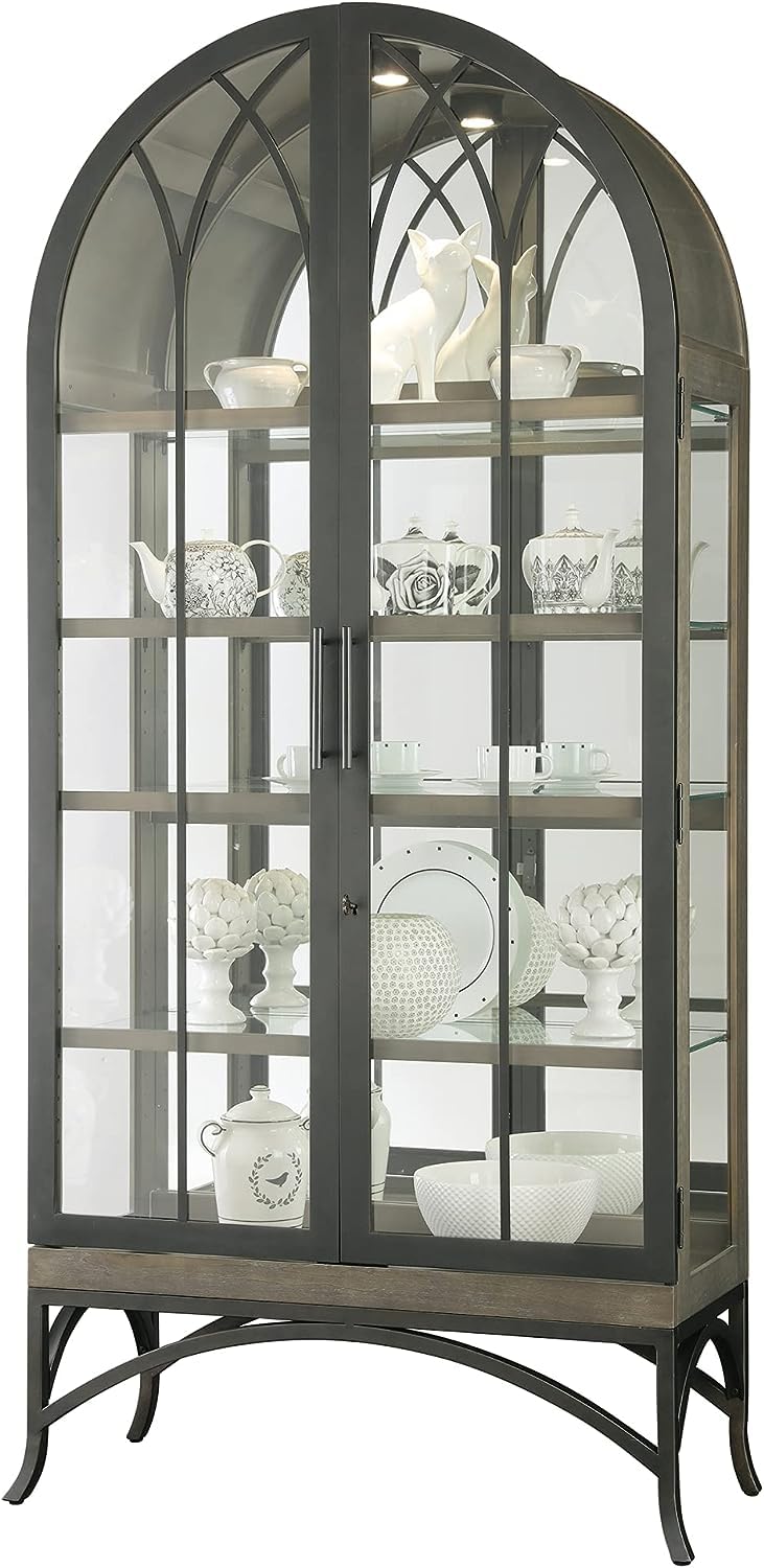 Howard Miller Ramona II Curio Cabinet II, Silver Finish - Lockable Storage Cabinets Vertical Home Decor for Collectibles, Decorative Items & Illuminated Display for Office with Aged Iron Metal Base Howard Miller