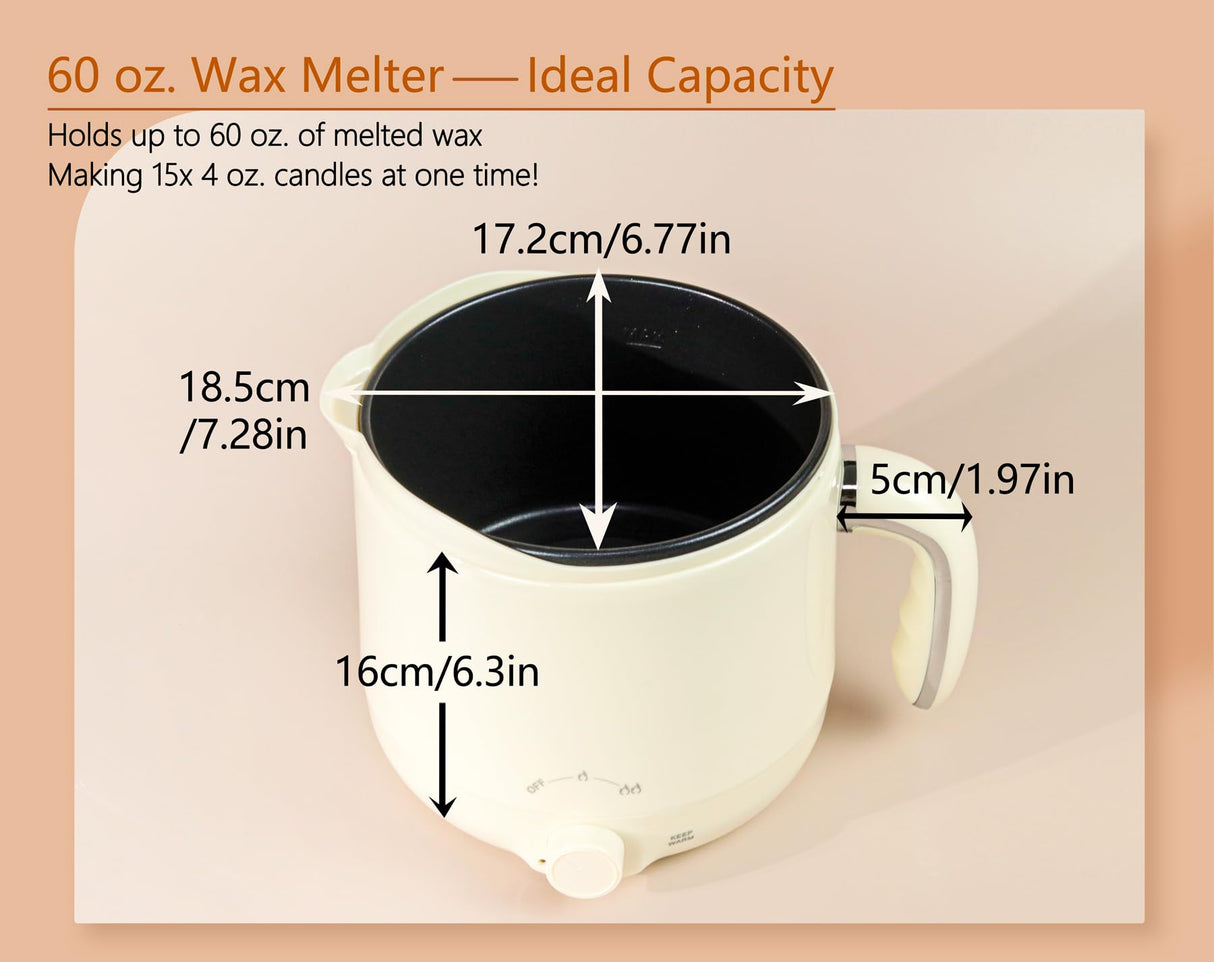 Aroparc Wax Melter for Candle Making 60oz Electric Wax Melter with Pouring Spout Candle Making Kit Included - Thermometer, Wicks, Wick Stickers, Centering Device, Stirring Spoon Aroparc