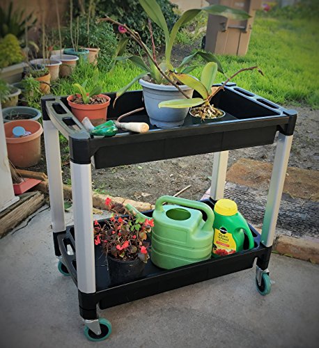 MaxWorks 80384 Black and Gray Two-Tray Service/Utility Cart With Aluminum Legs And 4" Diameter Swivel Castors MaxWorks