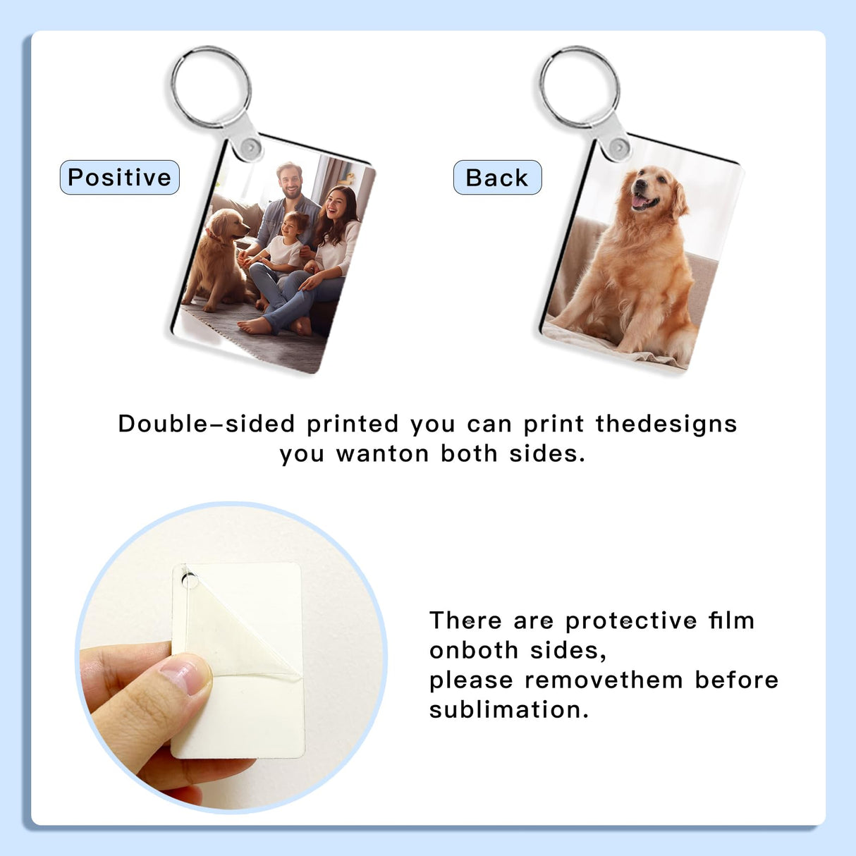 Allruyee 150 Pieces Sublimation Keychain Blanks Rectangle Double Side Heat Transfer Blanks MDF Blank Board Key Rings Blanks for Sublimation DIY and Craft Allruyee