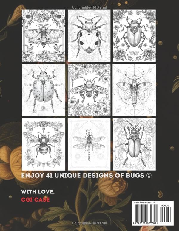 Alien Bugs. Coloring Book for Adults and Kids: 41 large print illustrations of whimsical butterflies, insects, moths and flowers Majosta