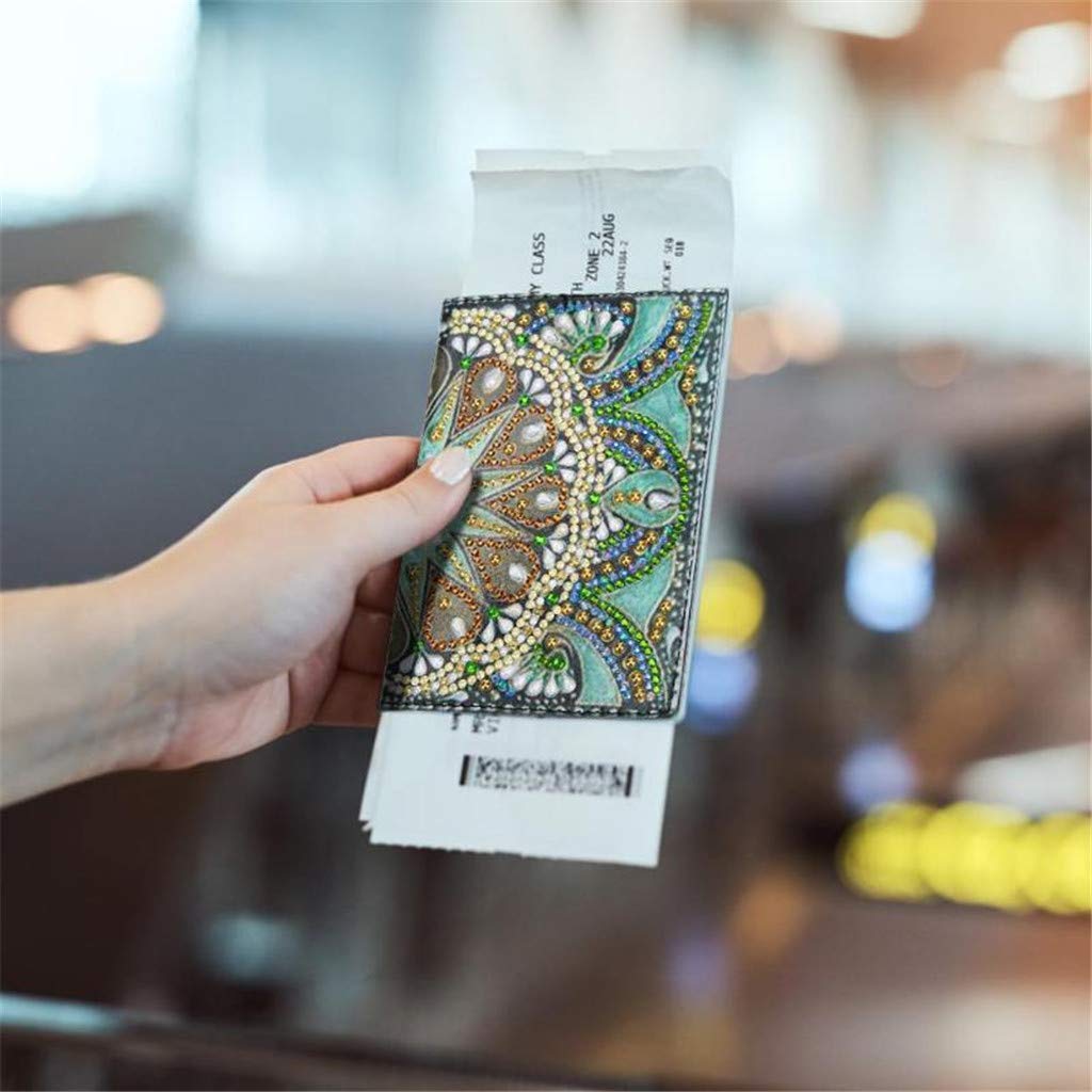 2 Pieces Diamond Painting Leather Passport Holder, DIY Special Shaped Crystal Painting Travel Passport Protective Cover for Boarding Pass, ID Card, Driver's License-20X14CM (AA082-AA220) Vocttaiy