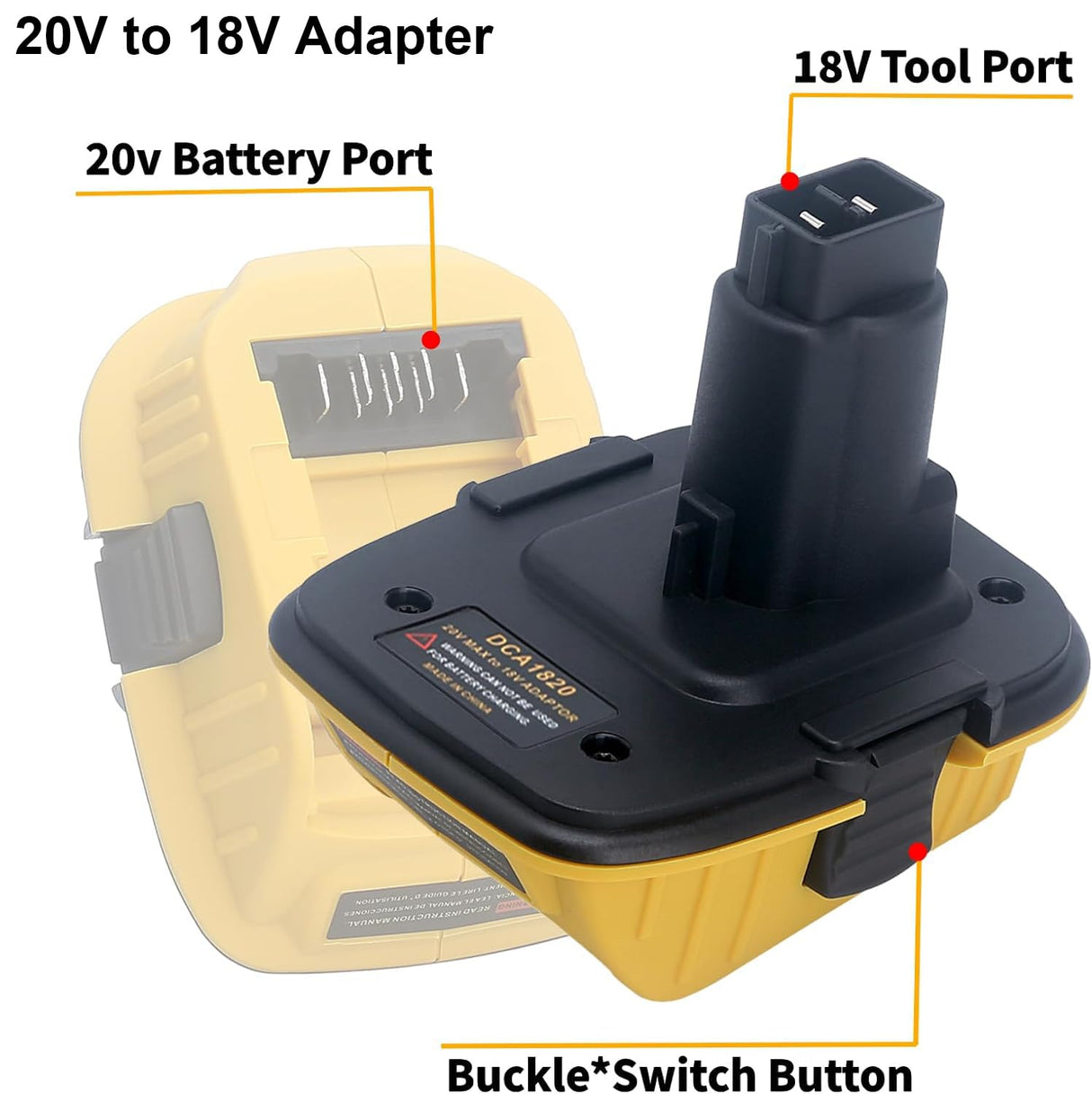 18v to 20v Battery Adapter Replacement for Dewalt DCA1820, Compatible with Dewalt 20V Max Lithium Battery DCB203 DCB204 to Dewalt 18V XRP NiCad NiMh Batteries DC9096 Tools zyystarttogo
