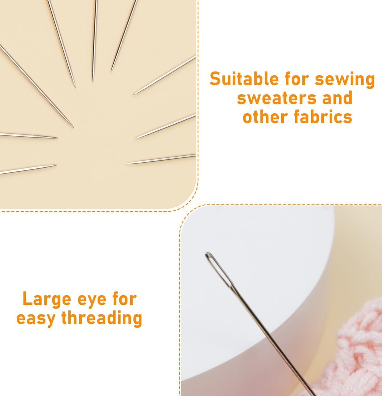 FIVEIZERO 60 PCS Large Eye Sewing Needles, 6 Sizes Hand Sewing Needles, Leather Needle Embroidery Thread Needle, Stainless Hand Quilting Needles with Threaders for Hand Sewing Art Crafts FIVEIZERO