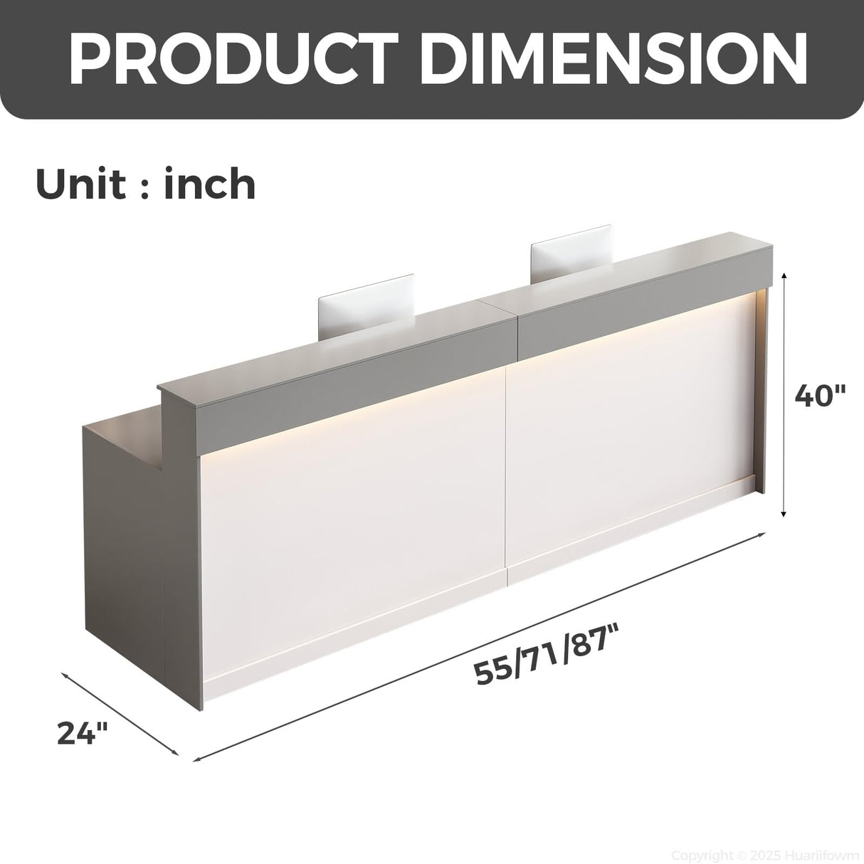 Huariifowm Modern Reception Counter, Office Reception Stand with Drawers Front Desk Reception Room Table with Keyboard Holder for Office (Grey/Regular Type, 86.61" L*23.62" W*39.37" H) Huariifowm