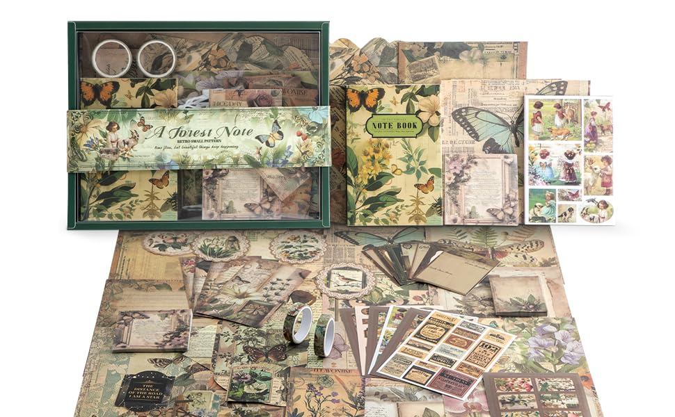 icceemee Scrapbooking Supplies Kit,Green Garden Scrapbooking Kit for Bullet Junk Journaling, Stationery, A6 Grid Notebook, Floral DIY Note-Taking Supplies, Birthday Craft Gift for Teen Girls icceemee