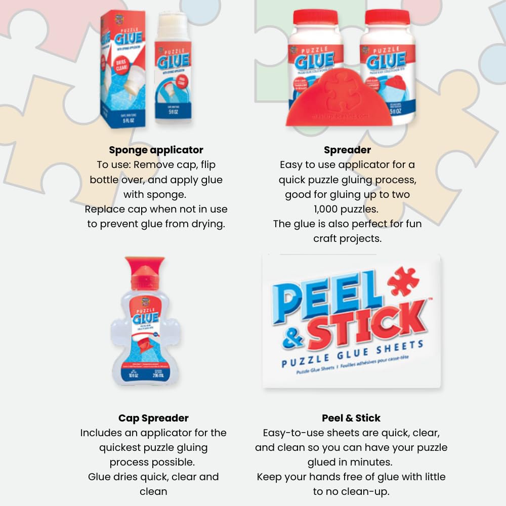 MasterPieces Puzzle Glue and Wide Plastic Spreader 5oz - Pack - Jigsaw Puzzle Saver Clear Glue for Puzzle Protector Masterpieces