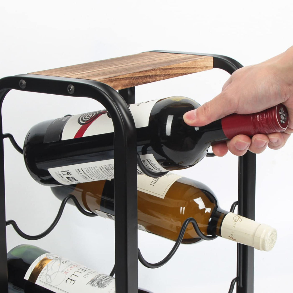 J JACKCUBE DESIGN Rustic Wood 6 Bottles Wine Rack for Countertop, 3 Tier Free Standing Wine Bottle Holder Stand Storage Organizer for Home Decor Bar, Cellar, Pantry, Cabinet- MK652A J JACKCUBE DESIGN