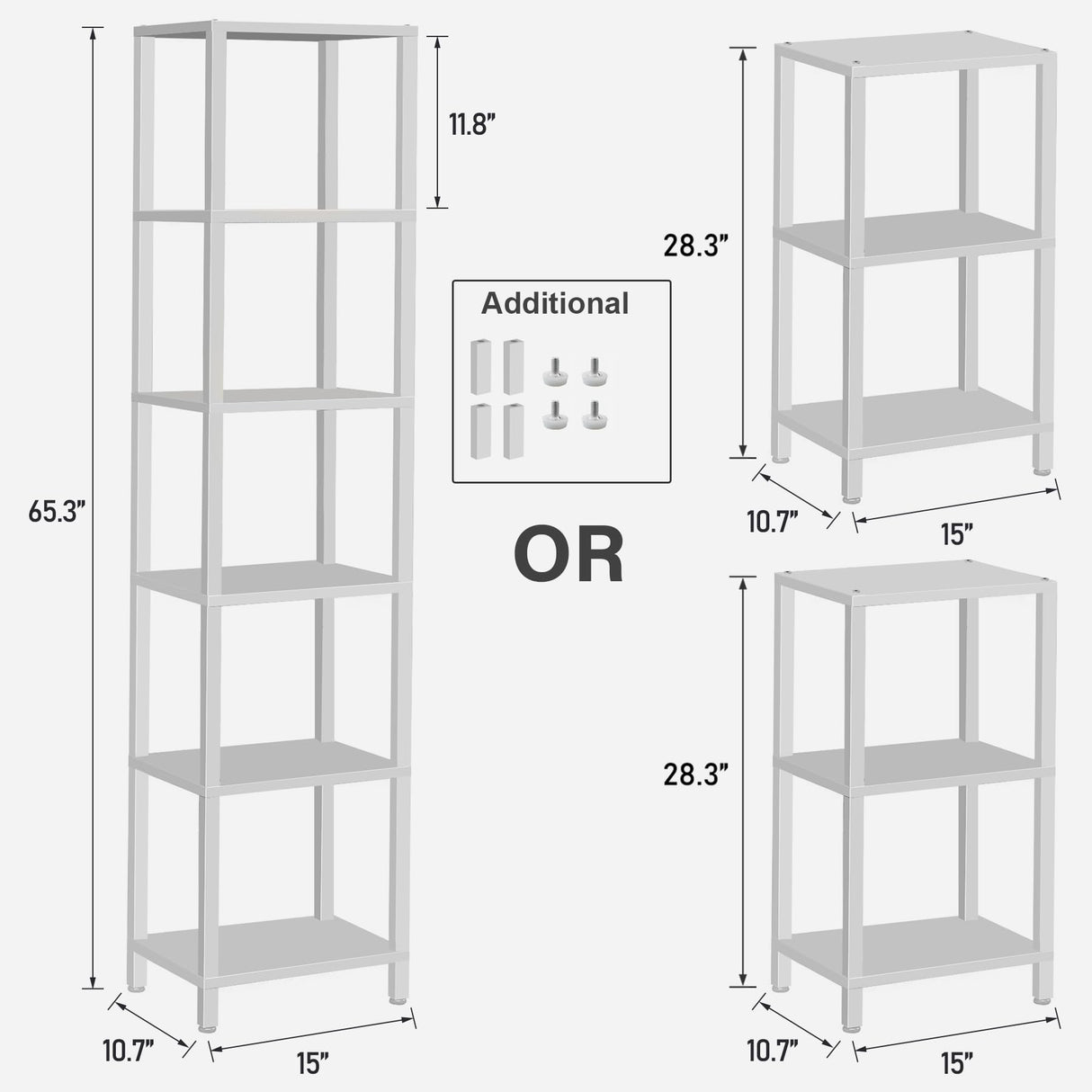 TUTOTAK Bookshelf, 6-Tier Tall Book Shelf, Narrow Bookcase for Small Space, DIY Stackable Bookshelf, for Living Room, Office, Study, Entryway, Industrial, White BS01BW006 TUTOTAK