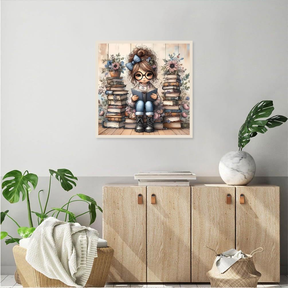 JFYHAB 5D Diamond Painting Kits for Adults, Reading Book Diamond Art Kits for Adults Beginner,DIY Full Drill Books Diamond Dots Paintings with Gem Art and Crafts for Adults Home Decor 12x12in JFYHAB