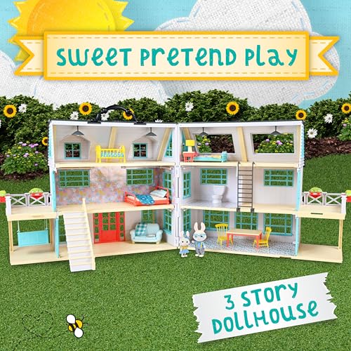 Sunny Days Entertainment Honey Bee Acres Buzzby Farmhouse – 49 Furniture Accessories with 2 Exclusive Figures | 15 Inch Dollhouse Playset | Pretend Play Toys for Kids Sunny Days Entertainment