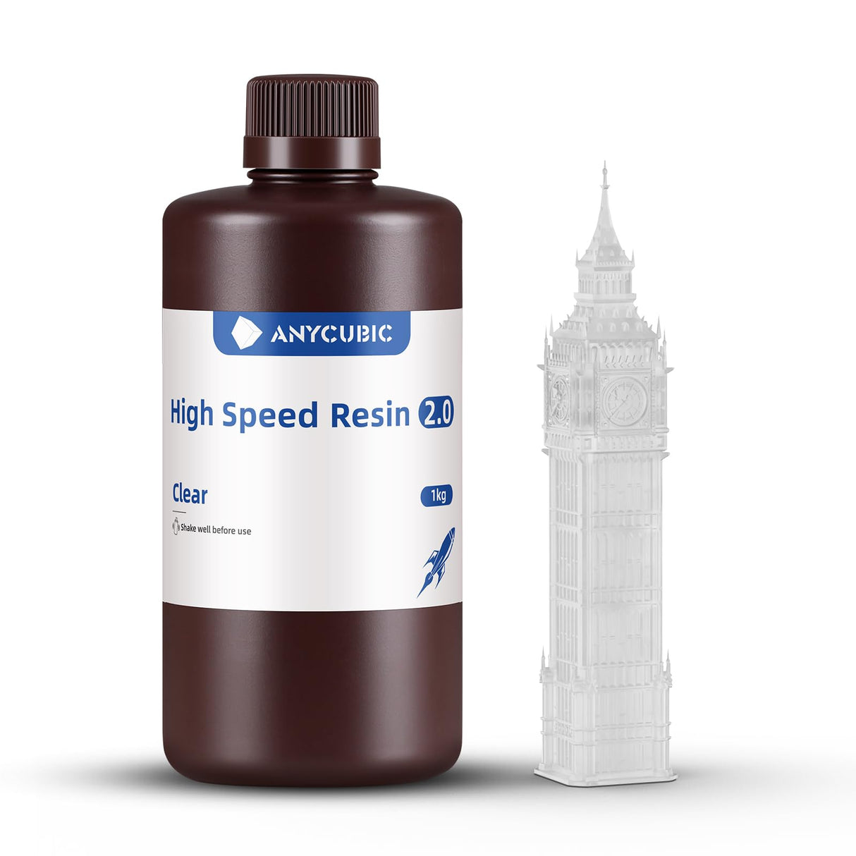 ANYCUBIC High Speed 3D Printer Resin 2.0, Print Up to 3X Faster, Special for Anycubic Photon Mono M5s/M7 Series, Particularly Apply for Large-Size 3D Printing Models, Low Odor (Clear, 1kg) ANYCUBIC