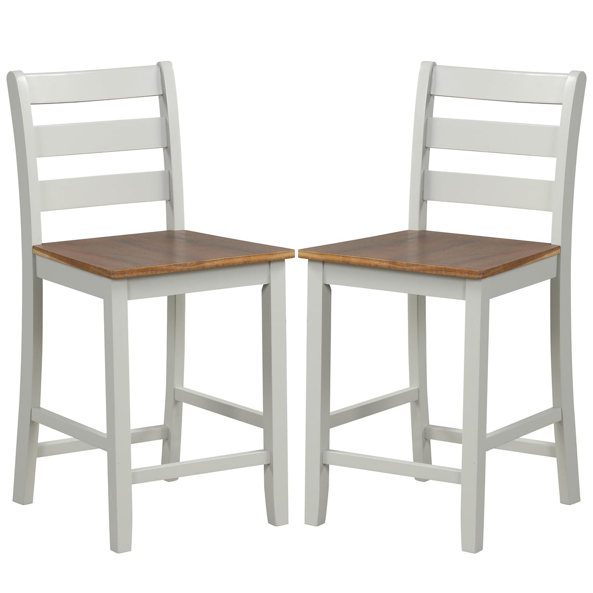 Giantex Counter Height Bar Stools Set of 2, 24" Farmhouse Counter Height Bar Dining Chairs with Back, Rubber Wood Footrest, Acacia Wood Legs, Wooden Barstools for Kitchen Island Pub Restaurant, White Giantex