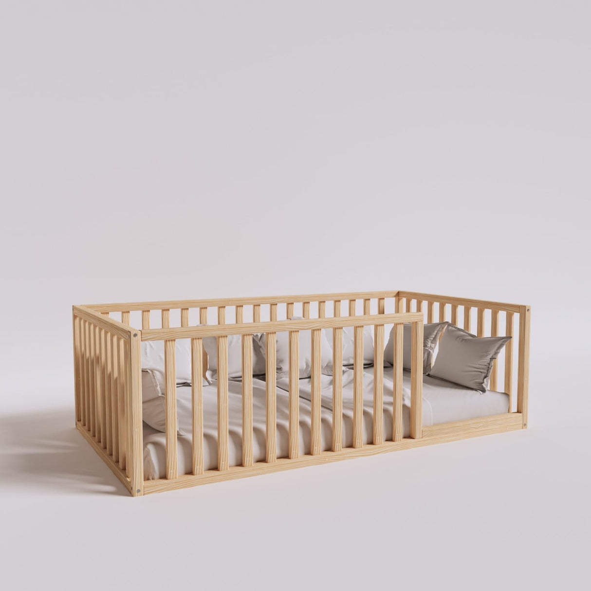 Montessori Floor Bed Small Size 52x27,5" / Height 18.90'' | Pine Tree Toddler Bed Frame, Wood Bed Frame | Gift For Kids Room Decor Generic