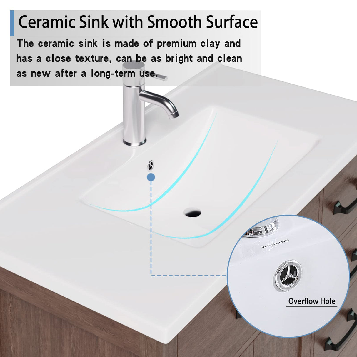 walsport 36 inch Bathroom Vanity with Ceramic Sink & Mirror, Wood Double Door Bathroom 5 Drawer Storage Vanity Combo Set, Brown walsport