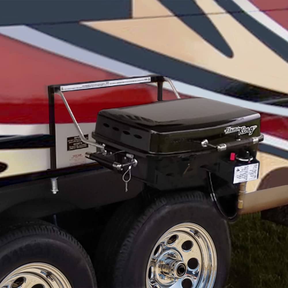 Flame King - YSNHT500 RV Or Trailer Mounted BBQ - Motorhome Gas Grill - 214 Sq Inch Cooking Surface - Adjustable Flame Controller, Black Flame King