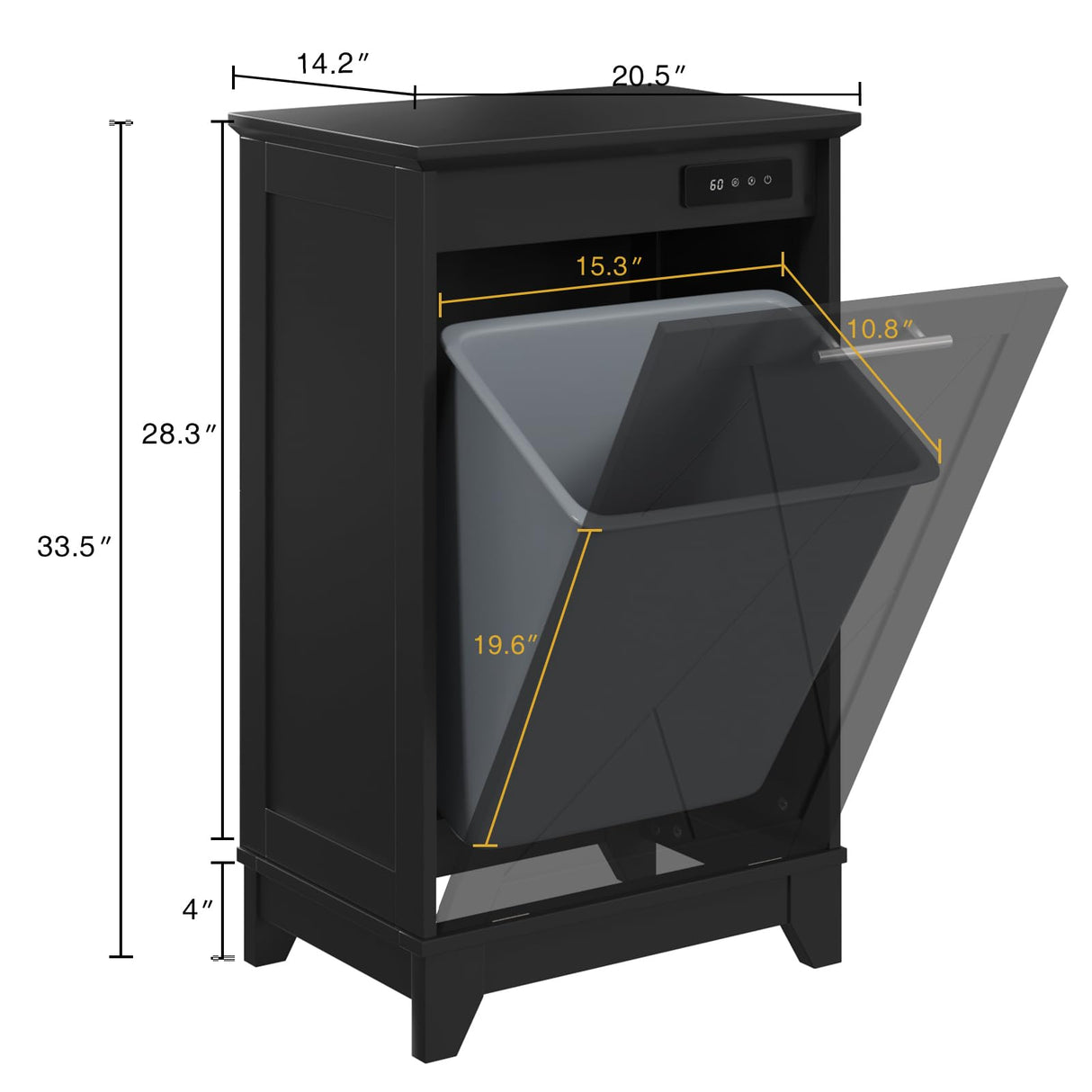 FiveWillowise Tilt Out Trash Cabinet, Kitchen Trash Can Cabinet w/Negative ion and deodorizing Function, Dog Proof 10 Gallon Garbage Can Cabinet for Kitchen, Bathroom, Living Room, Black FiveWillowise