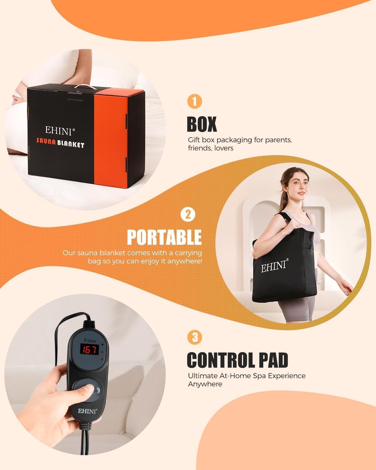 EHINI Infrared Sauna Blanket-Sauna Blanket for Home Use, Portable Design for Relaxation and Detoxification Highest 176℉, 20-60 Minutes Timer, 6 ft x 2.65 ft(Darkness) EHINI