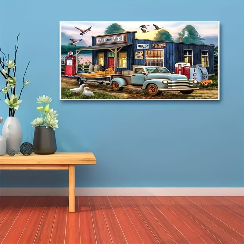 KTHOFCY 5D DIY Diamond Painting Kits for Adults, Lake House and Classic Car Full Drill Embroidery Cross Stitch Crystal Rhinestone Paintings Pictures Arts Wall Decor Painting Dots Kits 15.7X27.5inch KTHOFCY