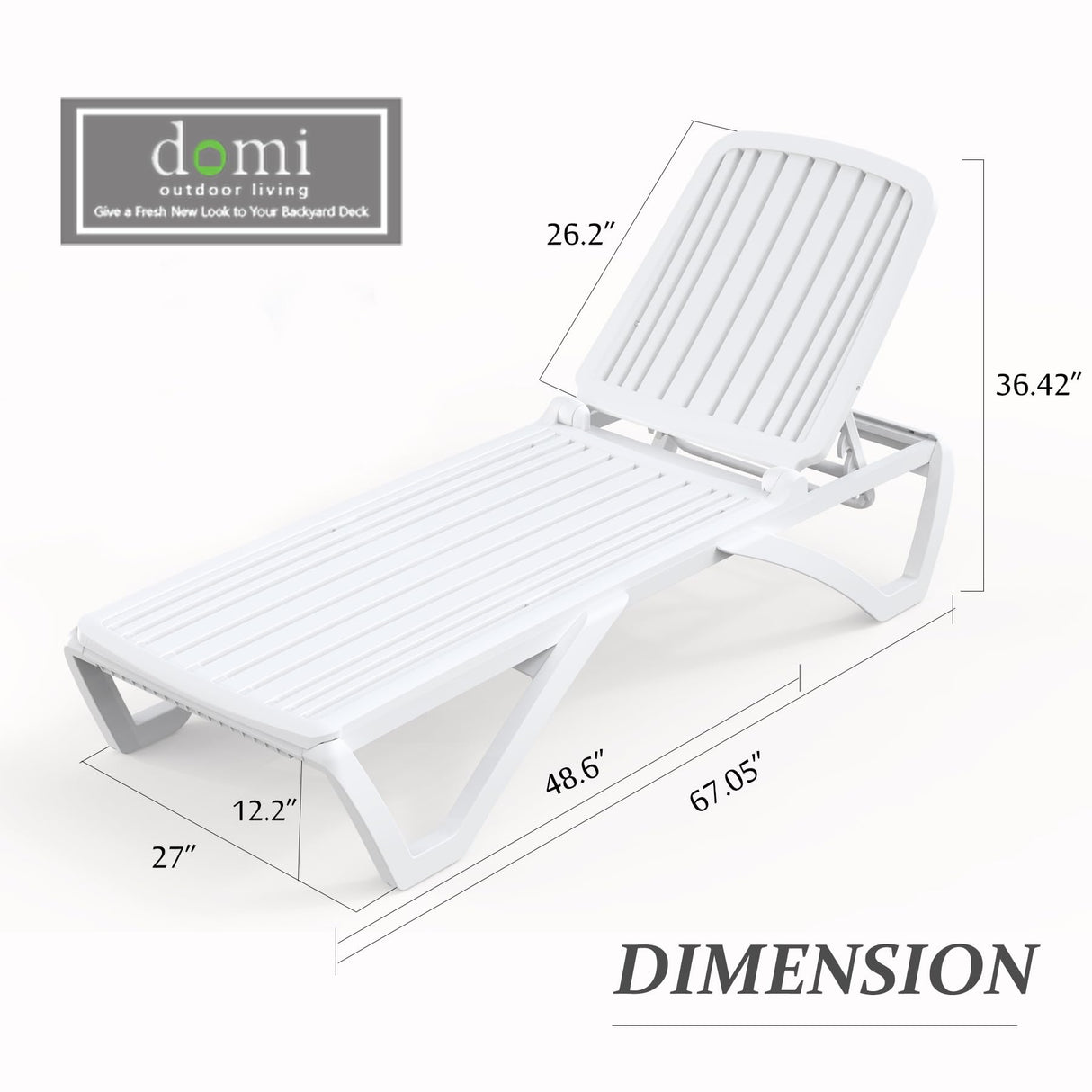 Domi Pool Lounge Chair, Aluminum Adjustable Lounge Chair for Outside, All Weather Plastic Chaise Lounge Outdoor for Beach Deck Lawn Poolside, White domi outdoor living