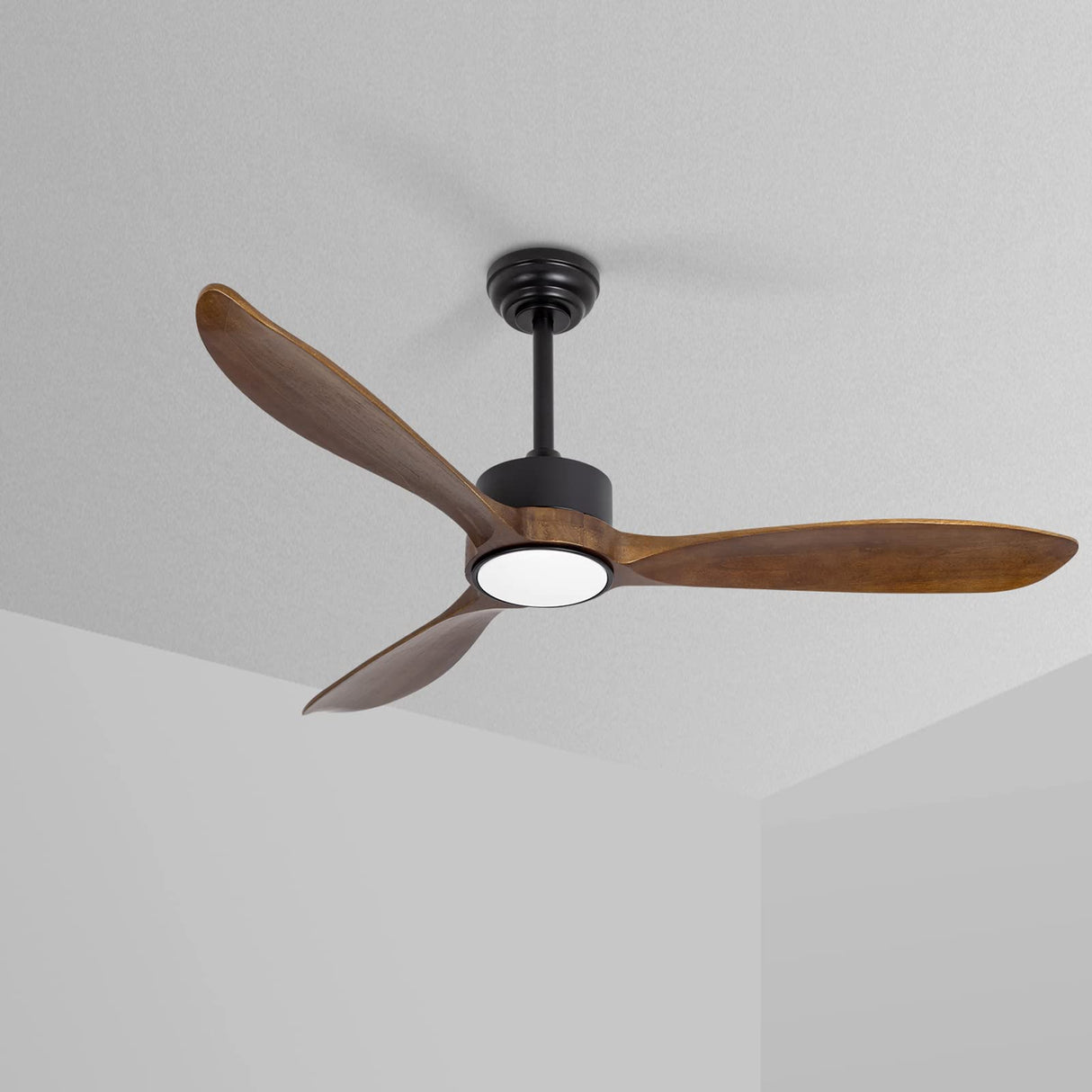 VACILL 52 inch Wood Ceiling Fan with Light and Remote,Noiseless DC Motor,6 Speed Levels,LED Dimmable,Dark Brown Wood Blade VACILL
