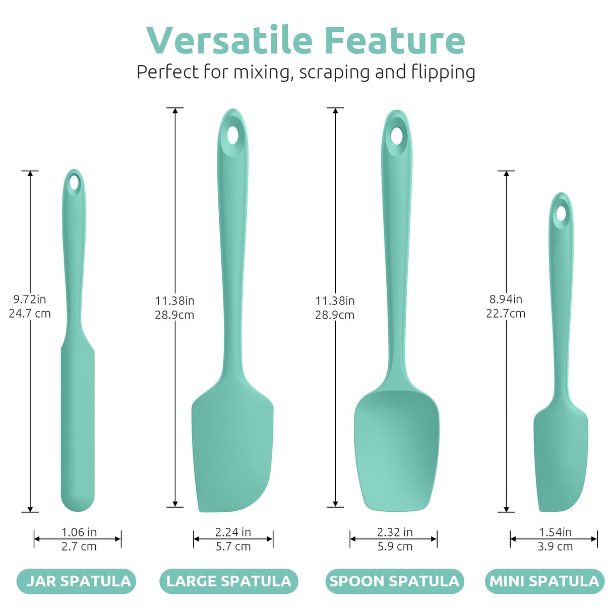 U-Taste Silicone Spatula Set with 600 Degrees Fahrenheit Heat Resistant (Teal/Aqua Sky) U-Taste