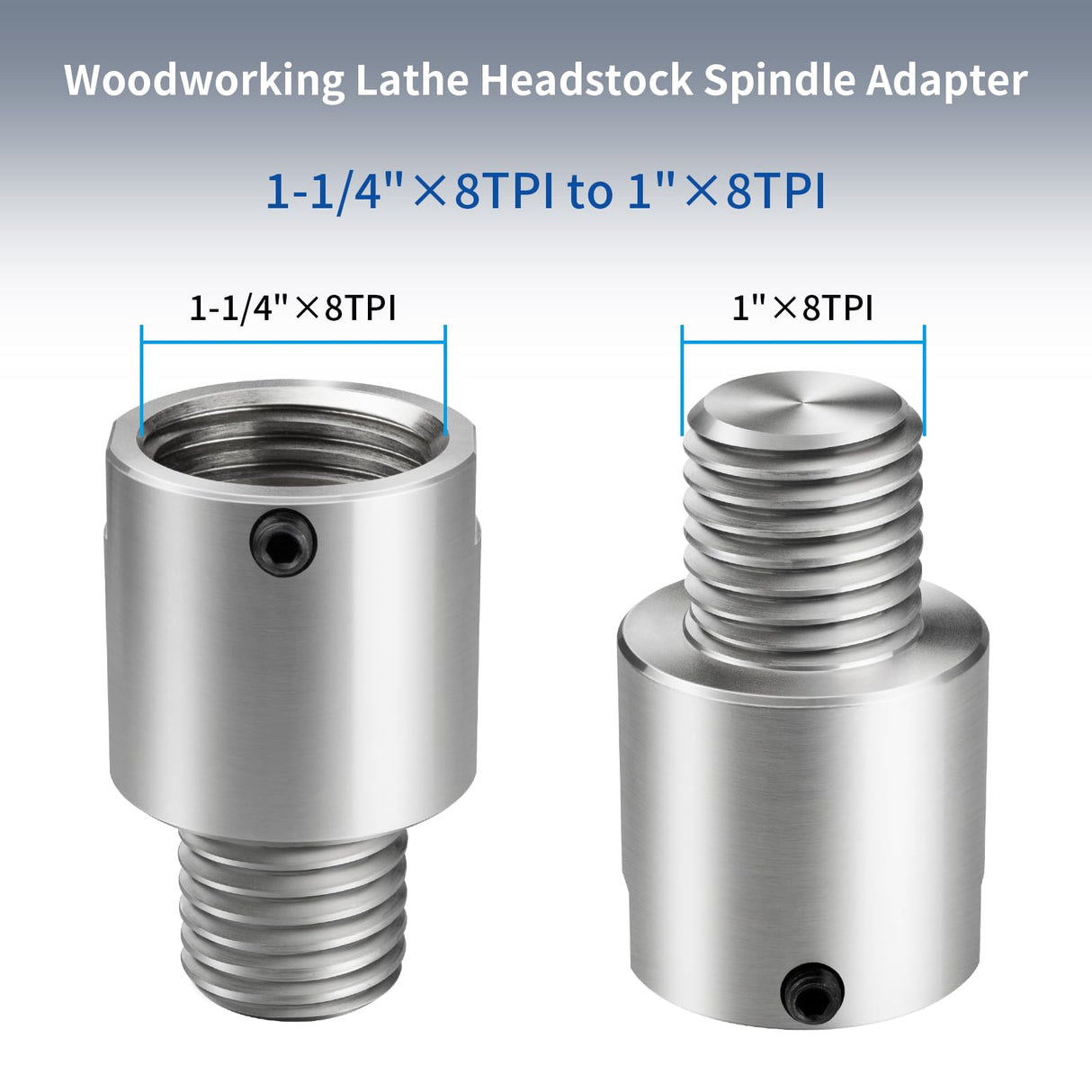 DEEFIINE Woodworking Lathe Headstock Spindle Adapter Convert 1-1/4''×8TPI to 1''×8TPI Thread Chuck Insert Adapter Turning Tool Accessories DEEFIINE