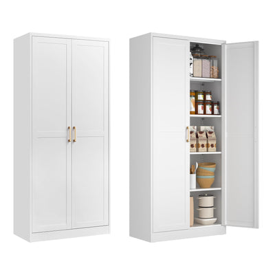 Polup White Kitchen Pantry Cabinet, Pantry Storage Cabinet with Doors and Adjustable Shelves, Metal Food Pantry Cabinets with Handle, 71" Tall Freestanding Cupboard for Living Room-Assemble Required