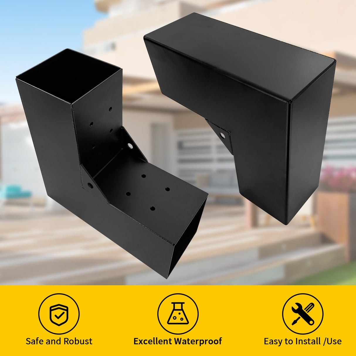 DEVALLEY 2-Way Pergola Brackets Kit, DIY L-Shaped Woodwork Brackets for 4" x 4" (Actual:3.5"x3.5") Lumber for Patio Pergolas, Gazebos, Log Cabin W/Hardware - 1 Pack DEVALLEY