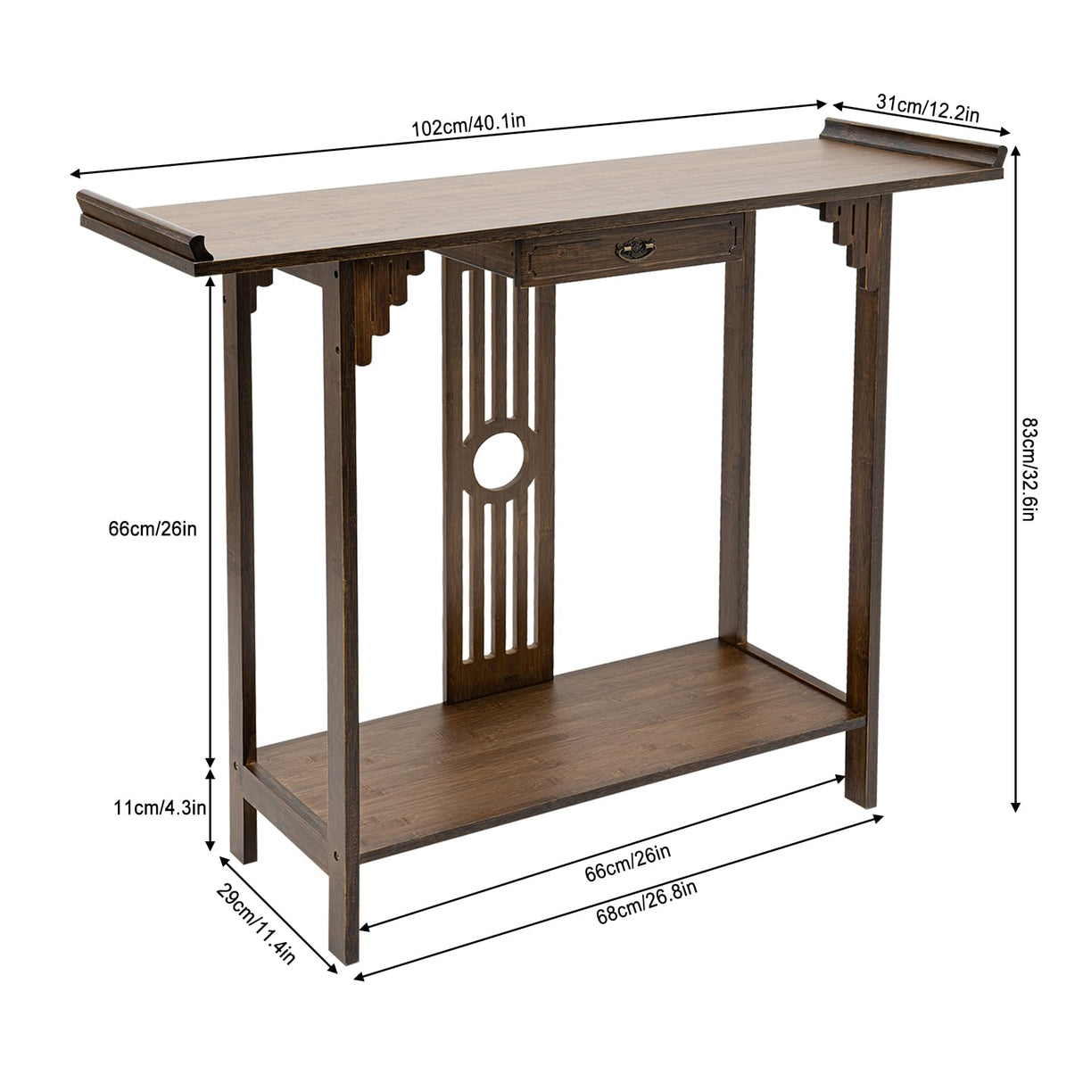 Gdrasuya10 Japanese Style Walnut Bamboo Console Table – Vintage Entryway Sofa Table with Drawer (40 inch) Gdrasuya10
