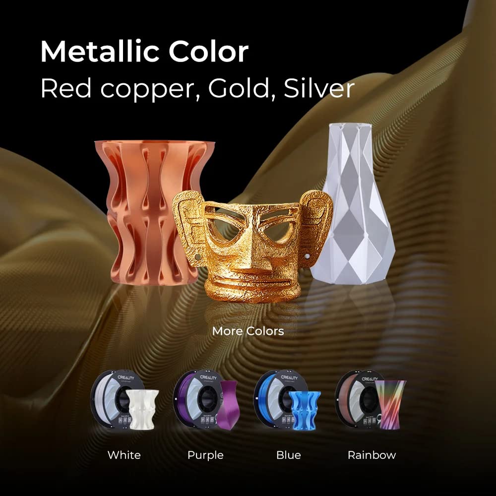 Creality PLA 3D Printer Filament, PLA Filament 1.75mm Silk Shiny PLA Filament +/-0.02mm, 3D Printing Filament 1KG/2.2lb (Gold) Creality