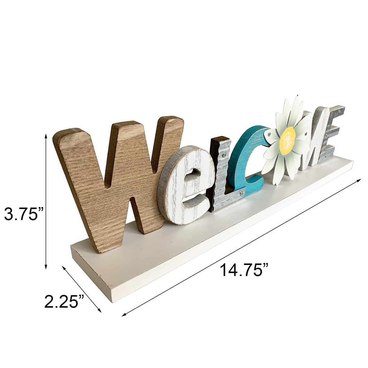 Rustic Wood Daisy Welcome Table Stand Sign Wood Kitchen Table Cabinet Decor, Rustic Wooden Block Letters Welcome Sign Primitive Farmhouse Decoration Grace Home