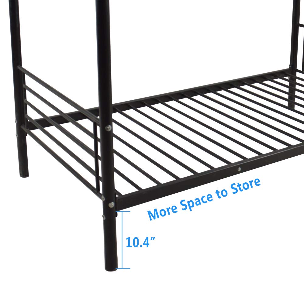 AEMSOFK Bunk Bed Twin Over Twin, Metal Bunk Bed Frame, Metal Bunkbeds with Built-in Ladder, High Guardrail and Metal Slats, No Box Spring Needed, Space Saving, Noise Free (Black) AEMSOFK